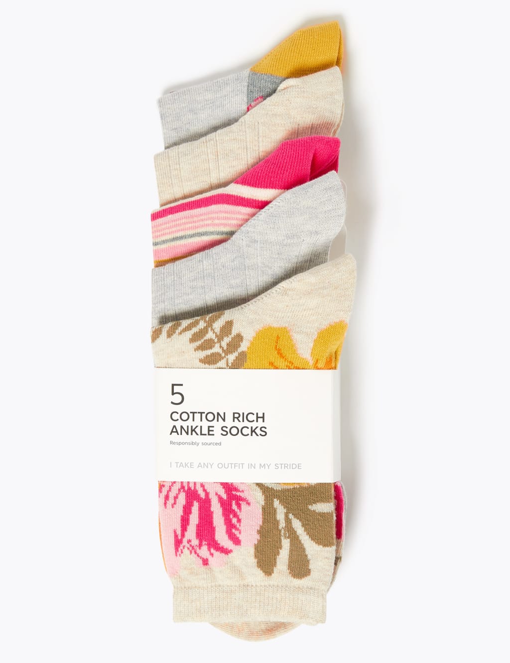5pk Cotton Seamless Ankle High Socks 2 of 2
