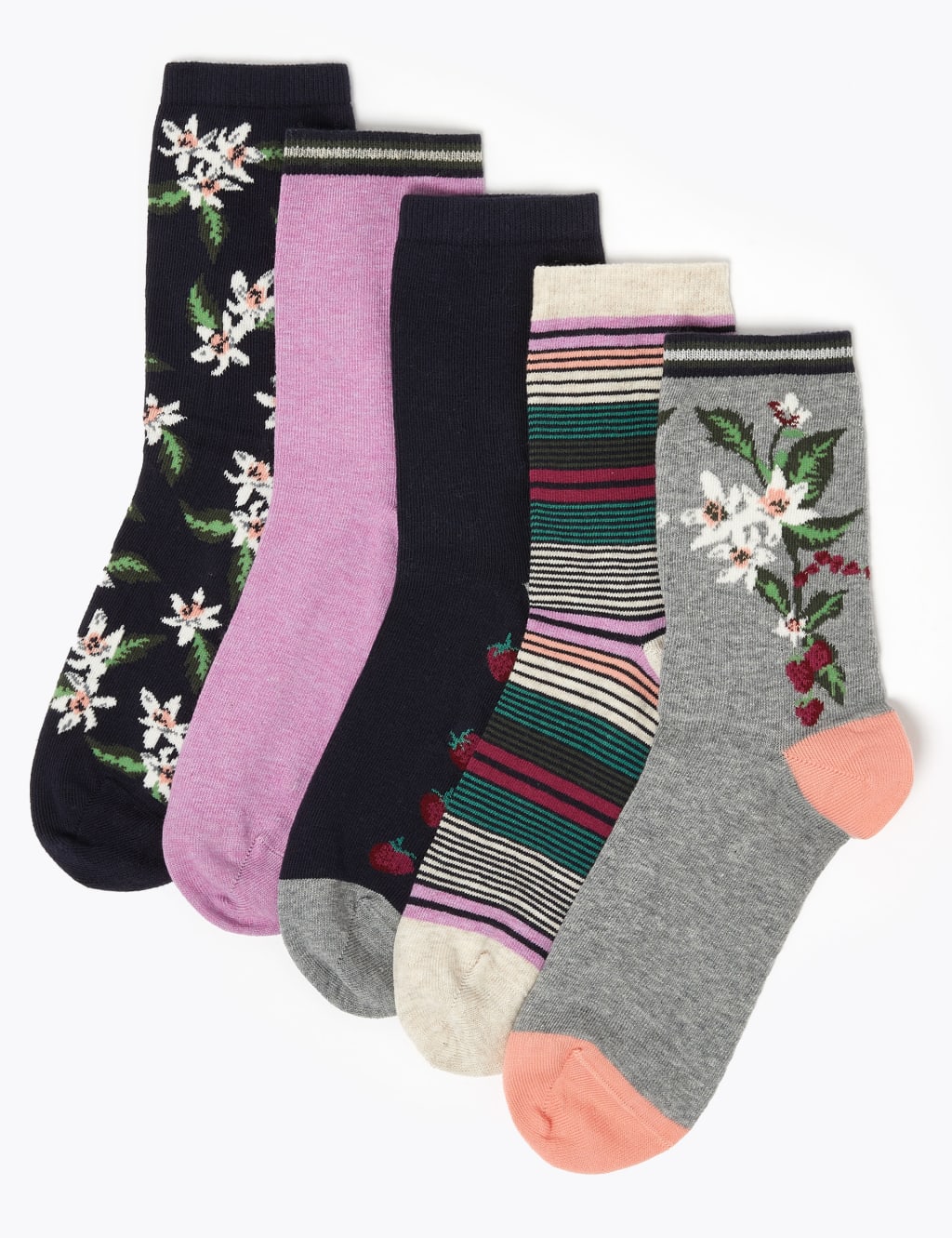 5 Pack Cotton Rich Ankle High Socks 1 of 2