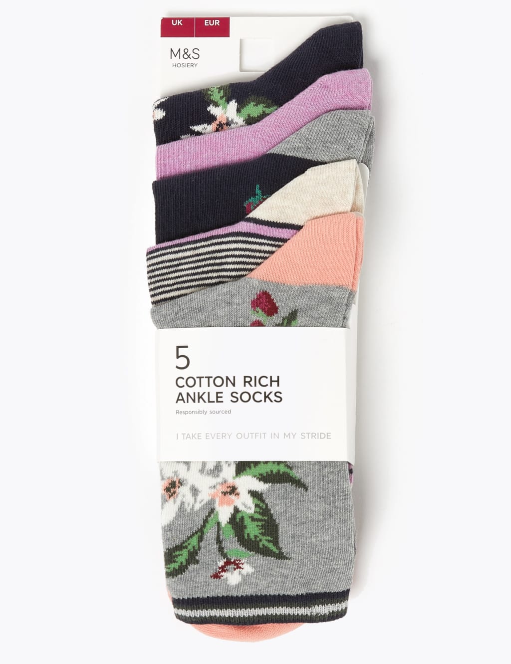 5 Pack Cotton Rich Ankle High Socks 2 of 2