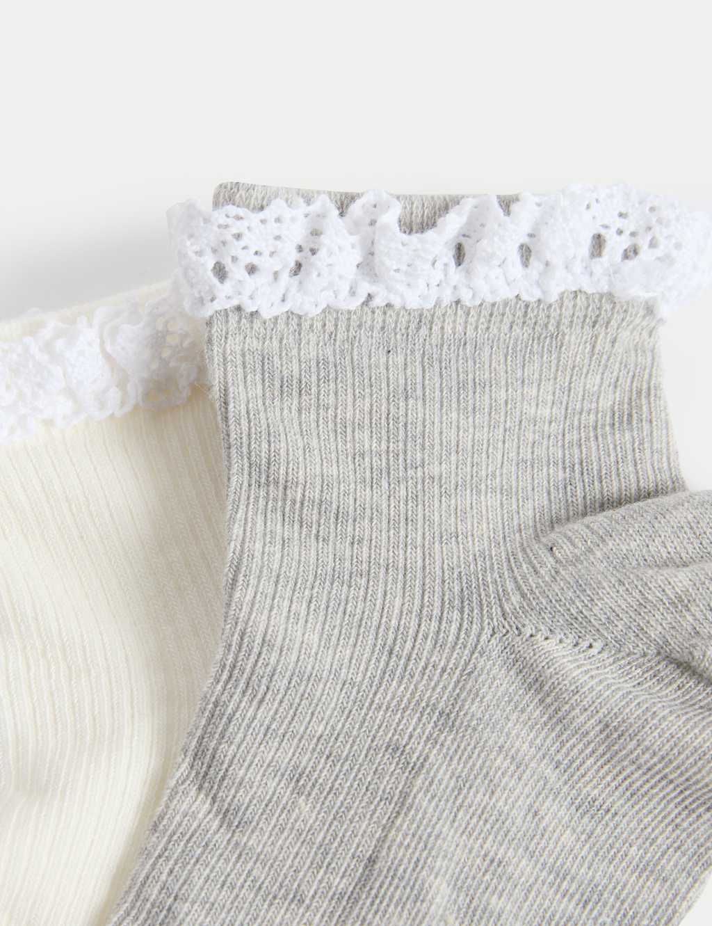 2pk Cotton Rich Lace Trim Quarter Socks 2 of 2