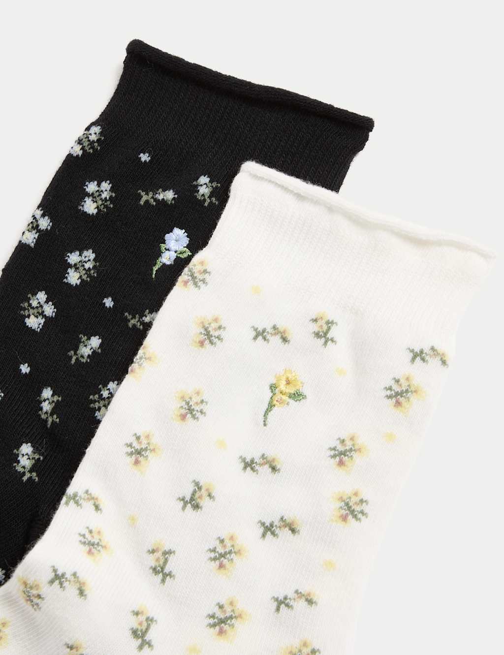 2pk Cotton Rich Floral Crew Socks 2 of 2