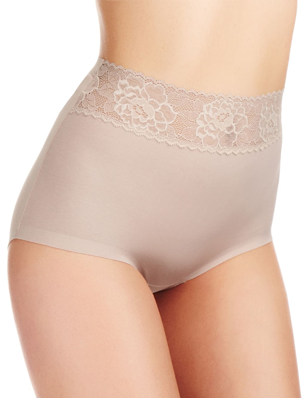 No VPL Cotton Rich Lace High Rise Full Briefs 1 of 4