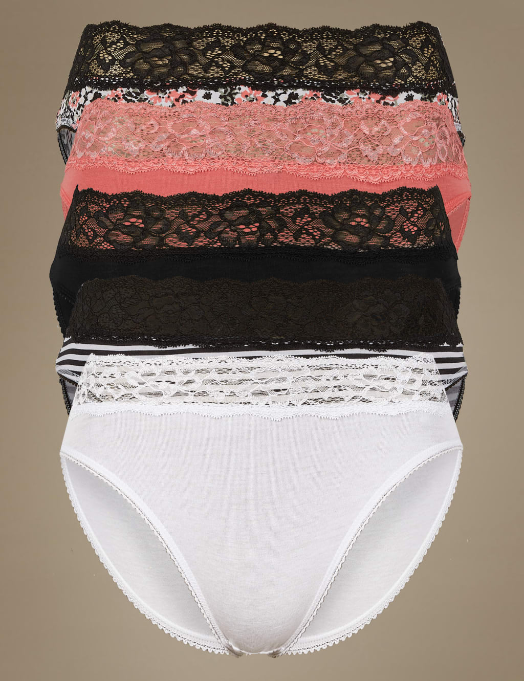 5 Pack Cotton Rich Lace High Leg Knickers 1 of 3
