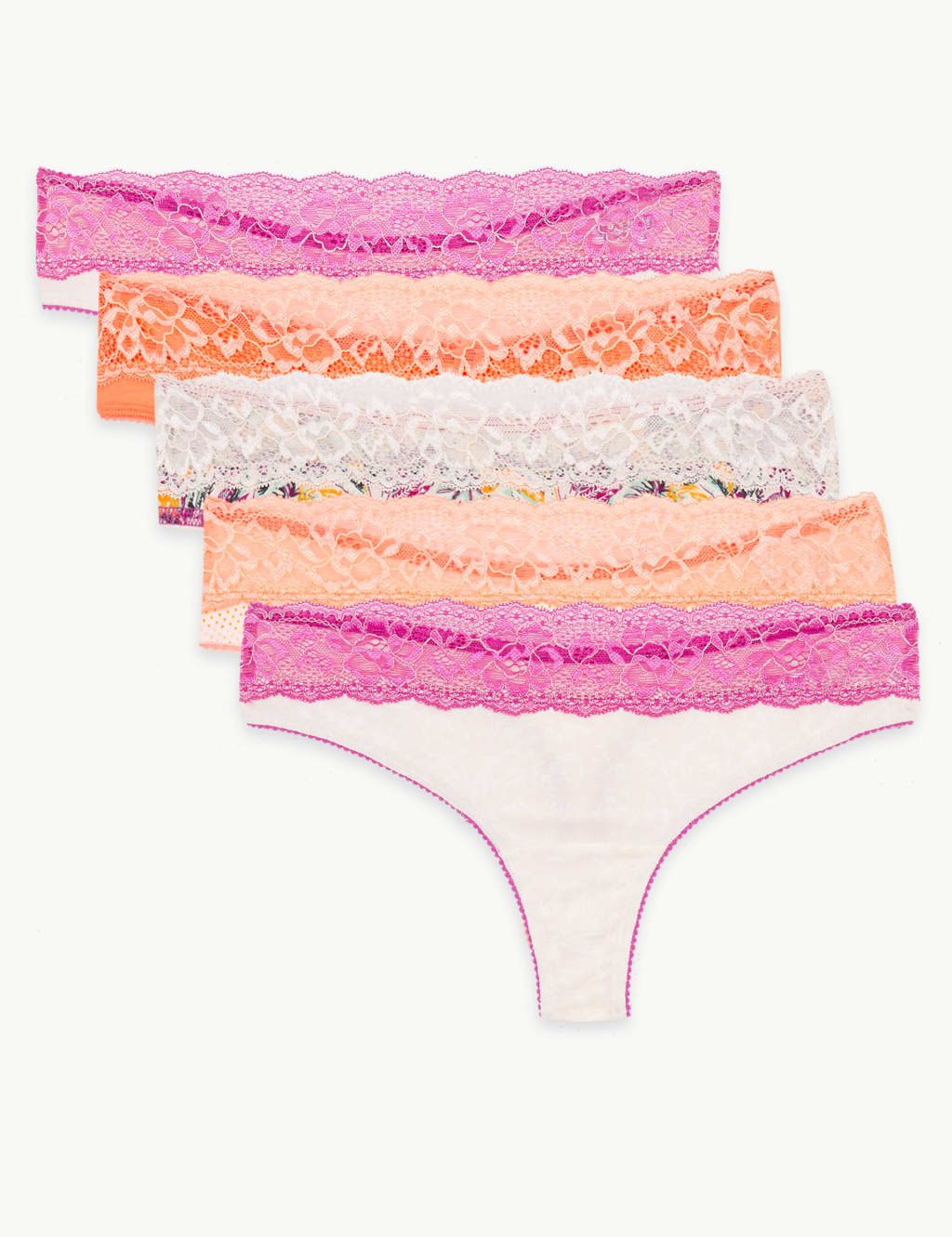 5 Pack Cotton Rich Lace Thongs 1 of 4