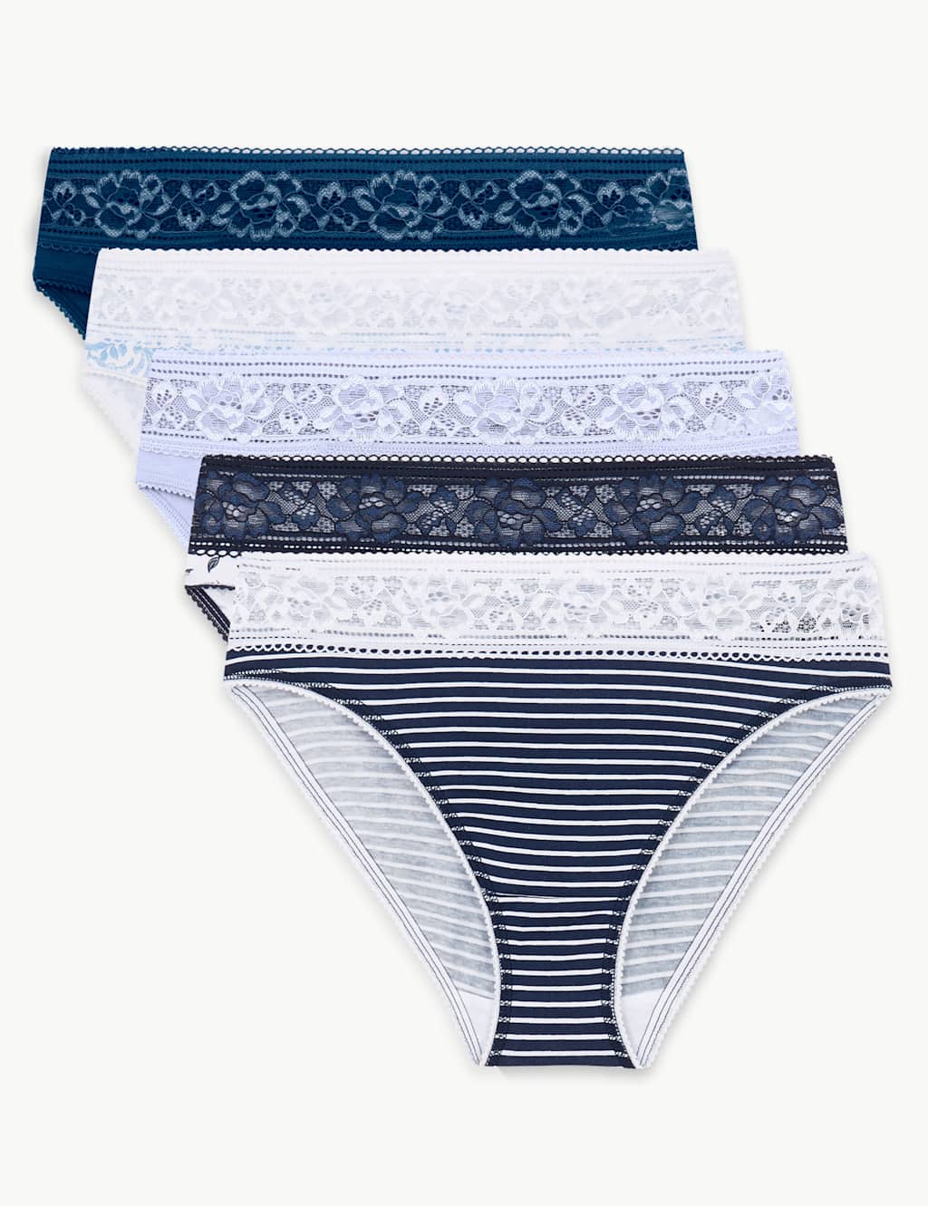 5 Pack Cotton Rich Lace High Leg Knickers 1 of 4