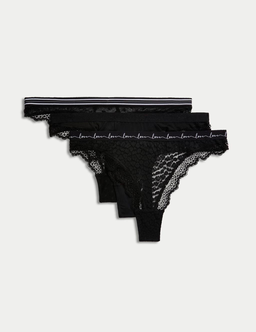 3pk Mesh & Lace Thongs 1 of 5