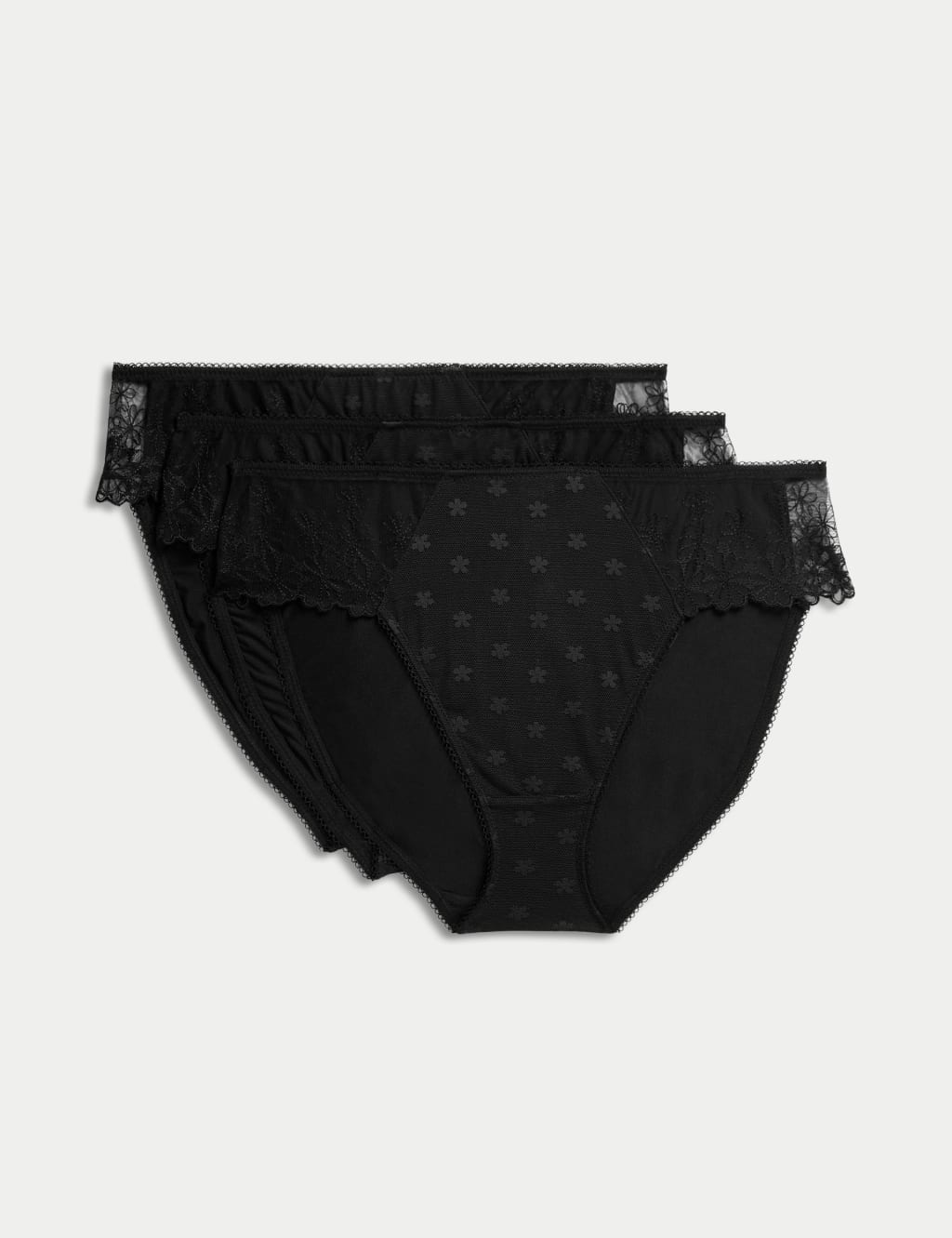 3pk Daisy Embroidery High Leg Knickers 1 of 6