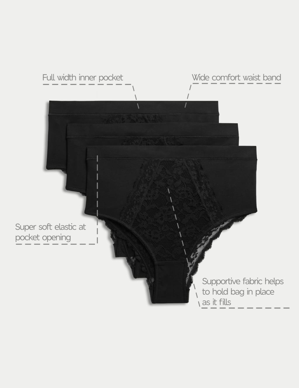 3pk Cotton Rich Lace Brazilian Stoma Knickers M S Collection M S