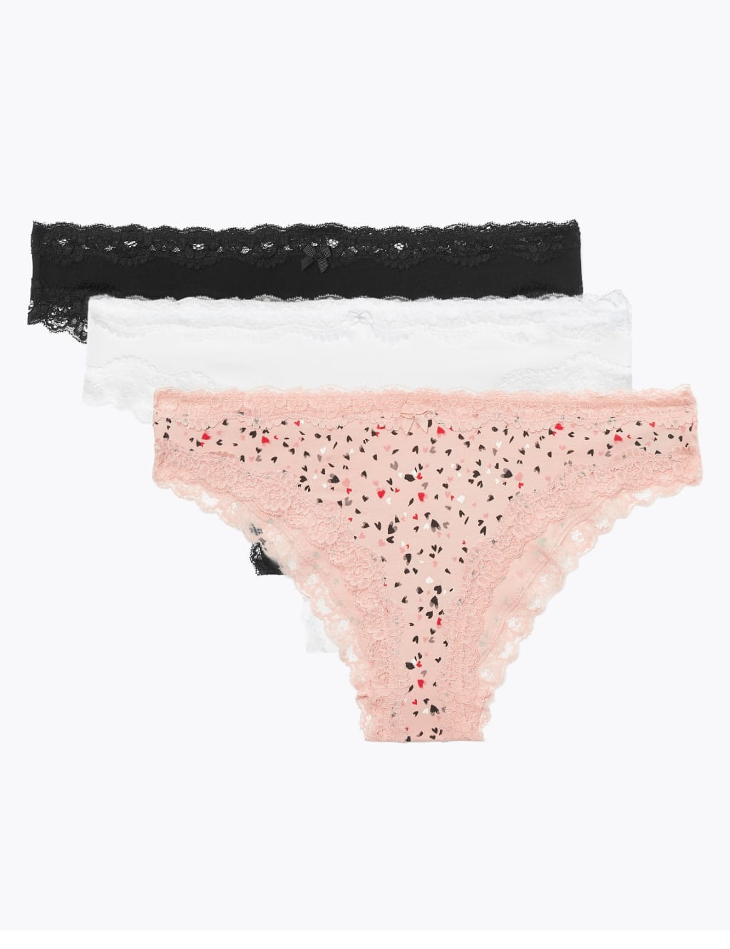 3pk Cotton Rich & Lace Brazilian Knickers 1 of 4