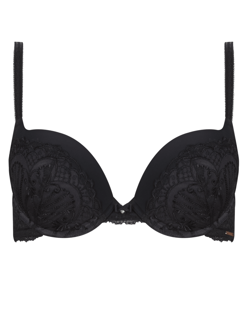 Ornamental Embroidery Underwired Padded Plunge Push-Up Bra A-DD 2 of 2