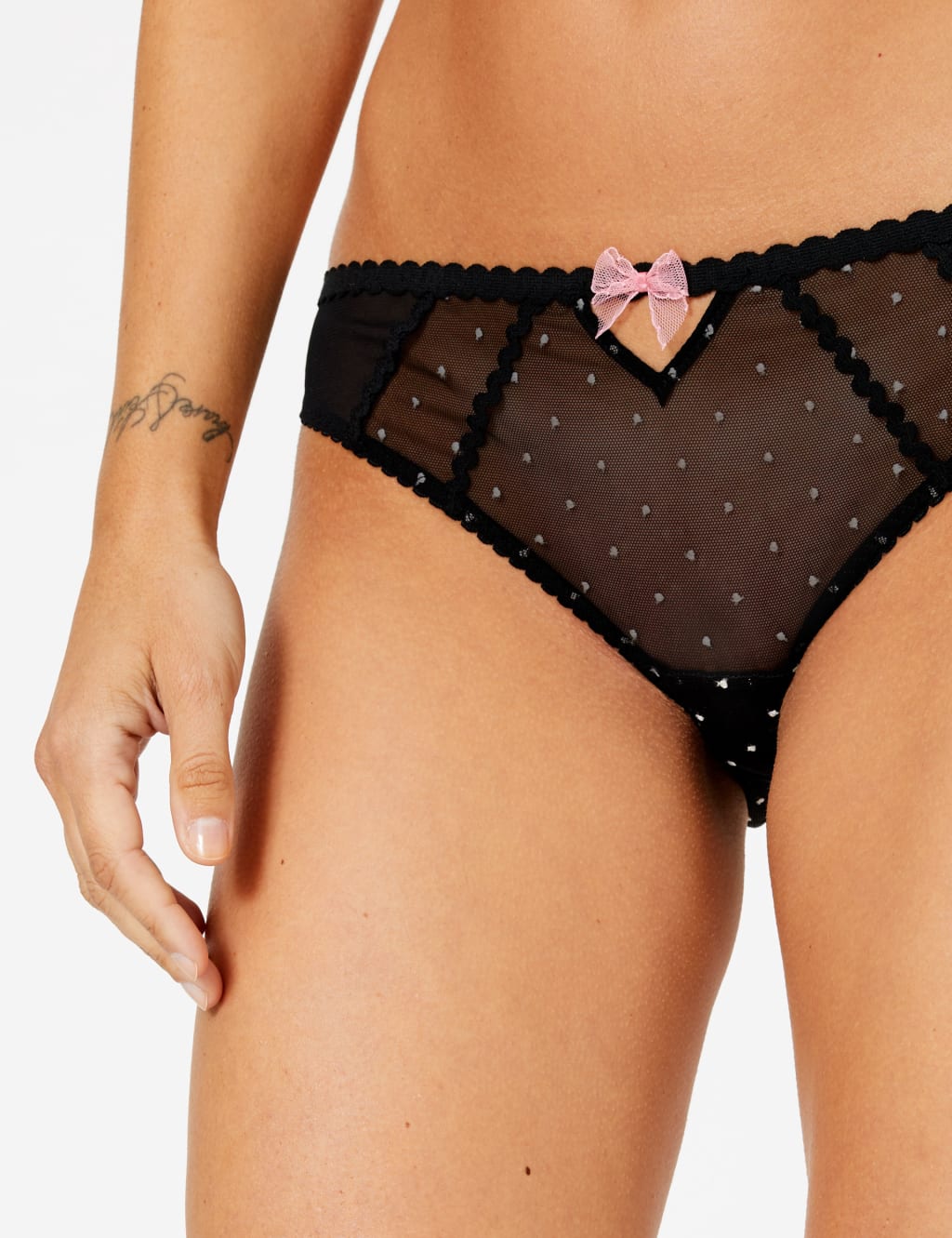 Embroidered Polka Dot Mesh Bikini Briefs 3 of 5