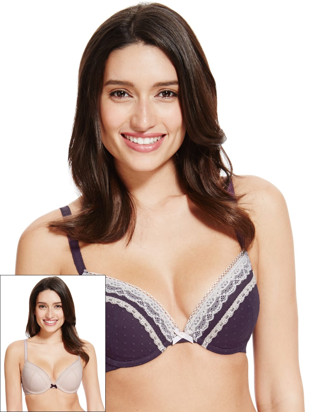 2 Pair Pack Floral Lace Mesh Padded Plunge Bras A-E 1 of 4