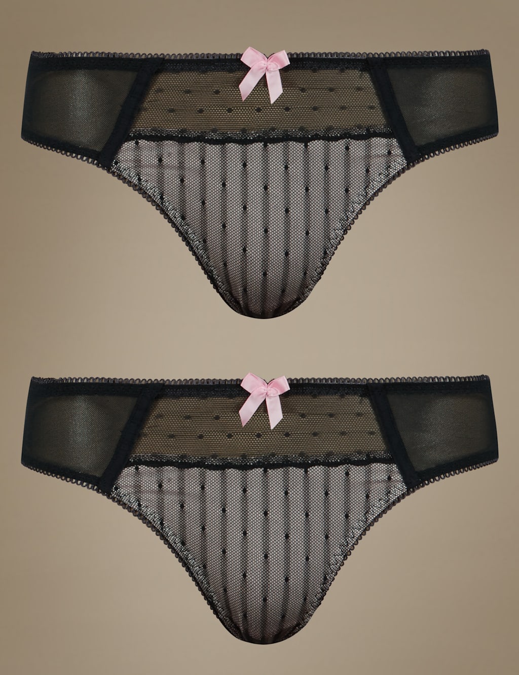 2 Pack Spotted Textured Brazilian Knickers 1 of 5