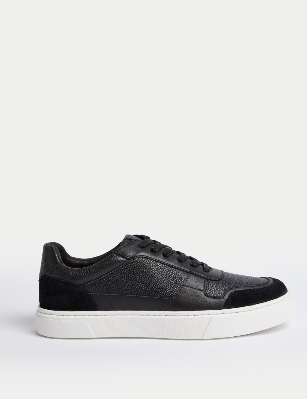Mens black leather trainers with white sole store