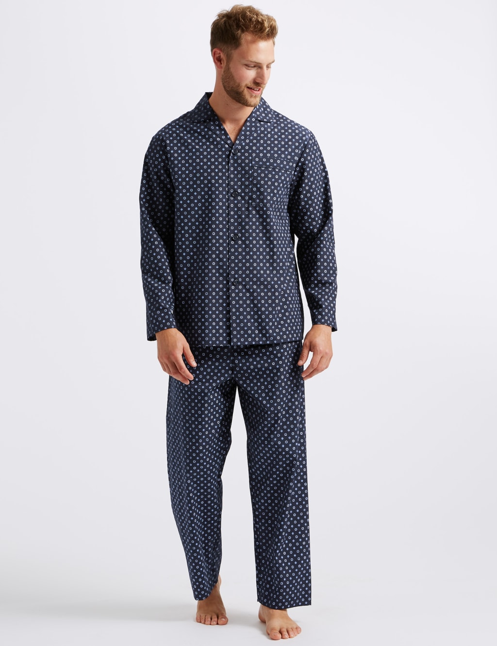 2in Longer Cotton Blend Printed Pyjama Set 1 of 5