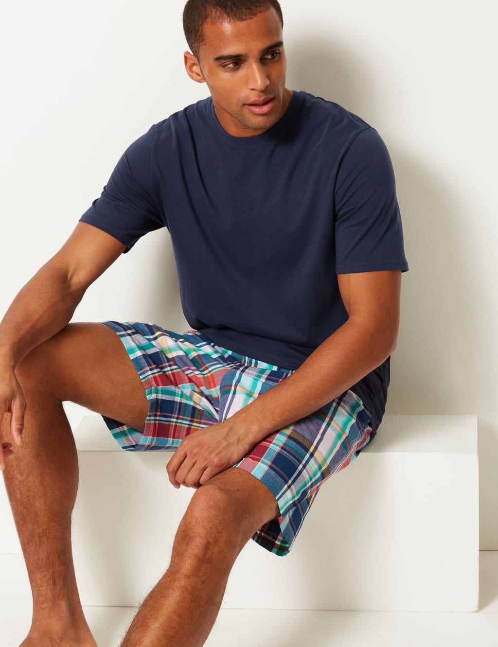 Pure Cotton Checked Pyjama Shorts Set M S Collection M S