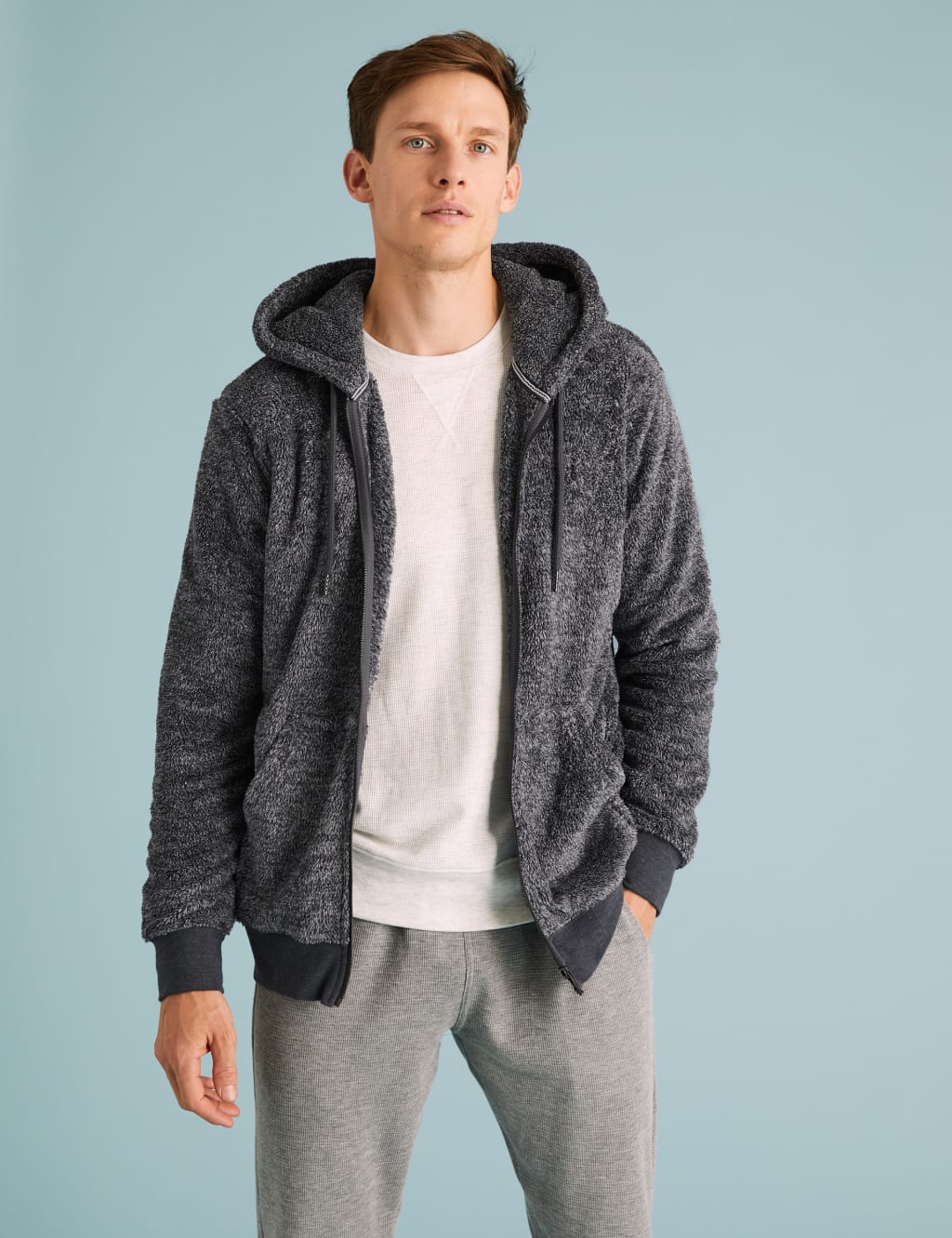 Fleece Loungewear Zip Up Hoodie M S Collection M S