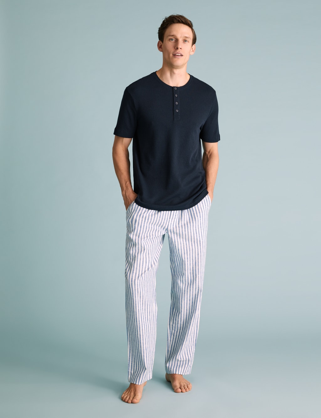 Cotton Linen Striped Pyjama Bottoms M S Collection M S