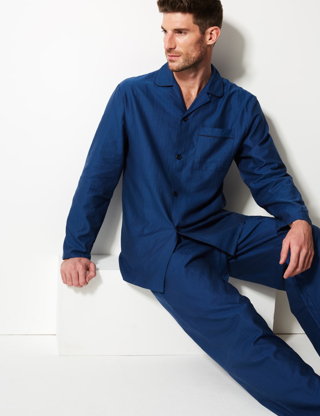 Pure Cotton Herringbone Pyjama Set M S Collection M S