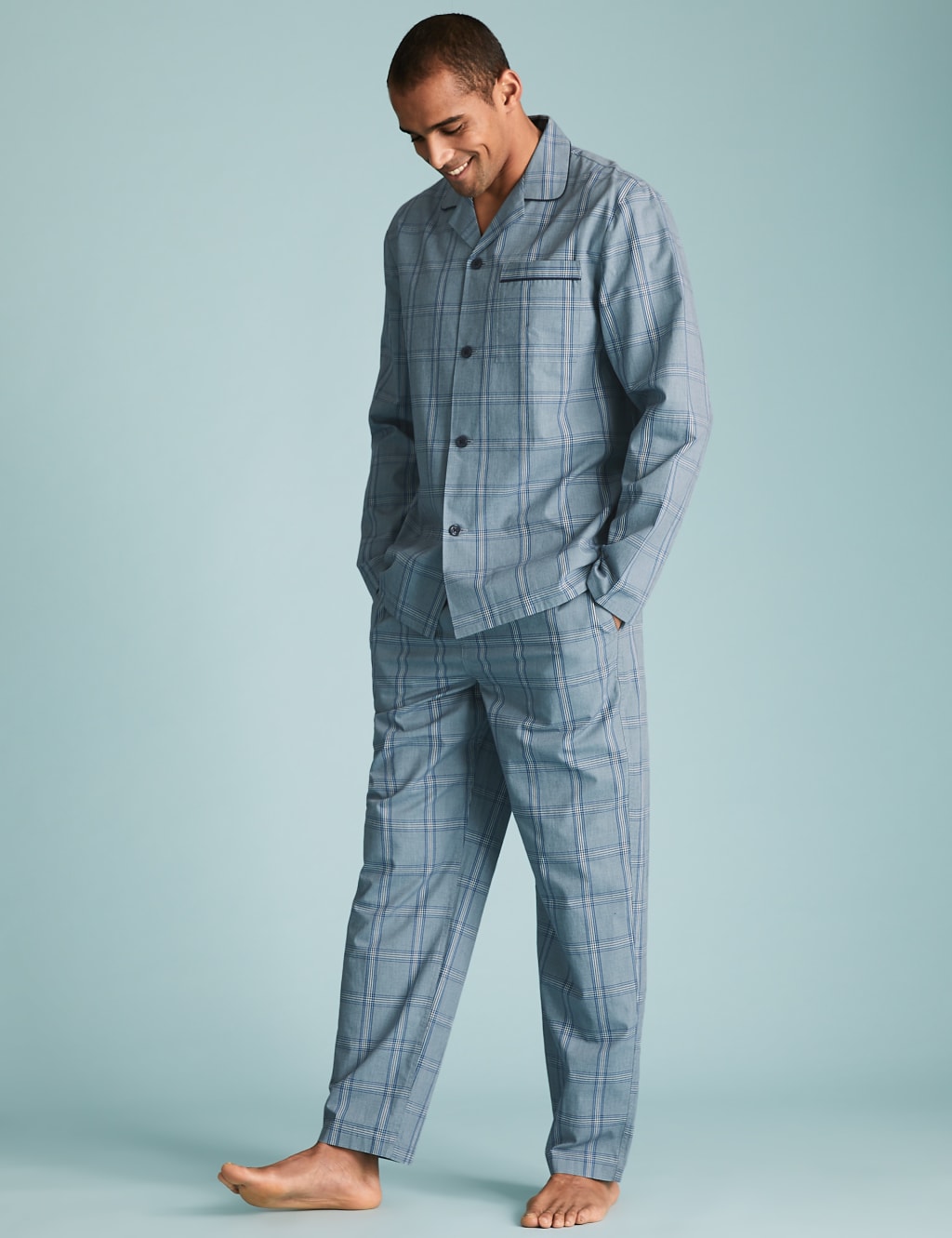 Pure Cotton Checked Pyjama Set 1 of 5