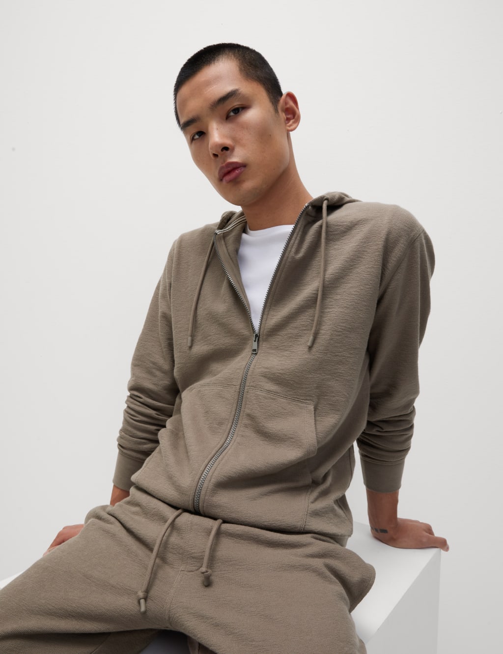 Pure Cotton Textured Zip Through Hoodie 3 of 7