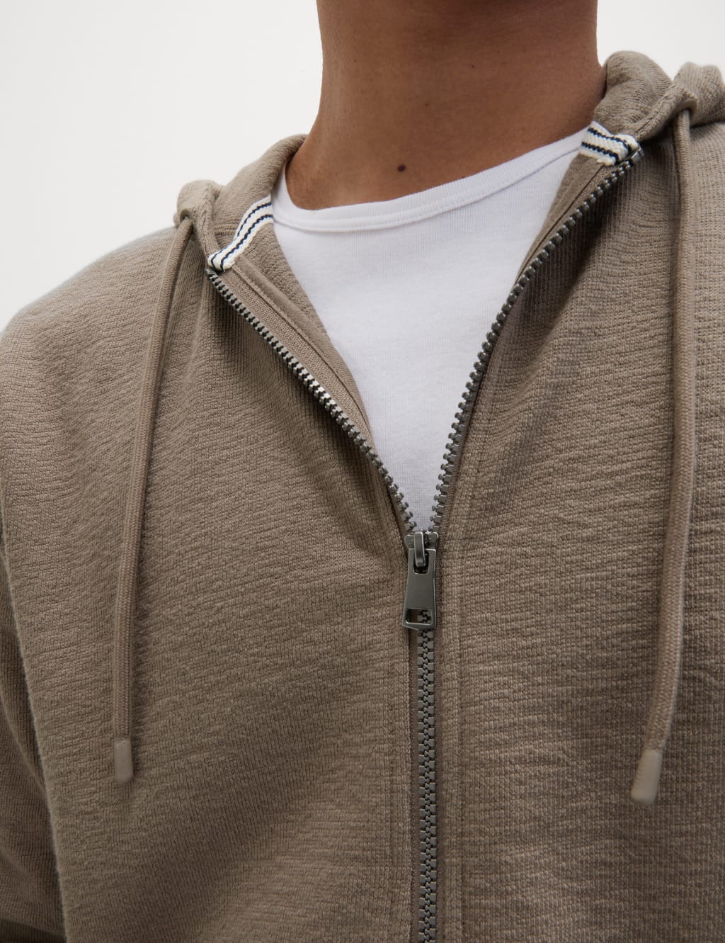 Pure Cotton Textured Zip Through Hoodie 4 of 7