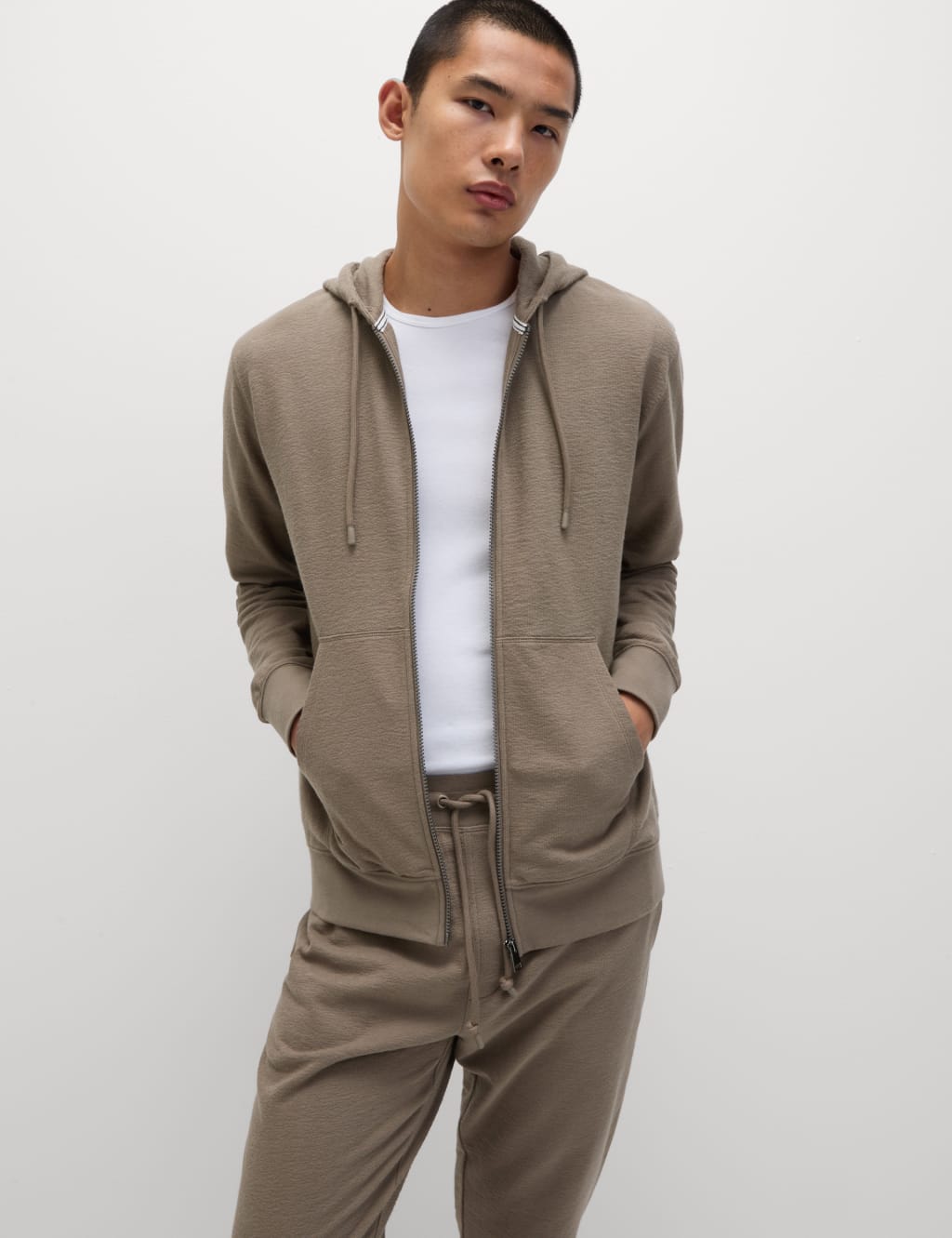 Pure Cotton Textured Zip Through Hoodie 6 of 7