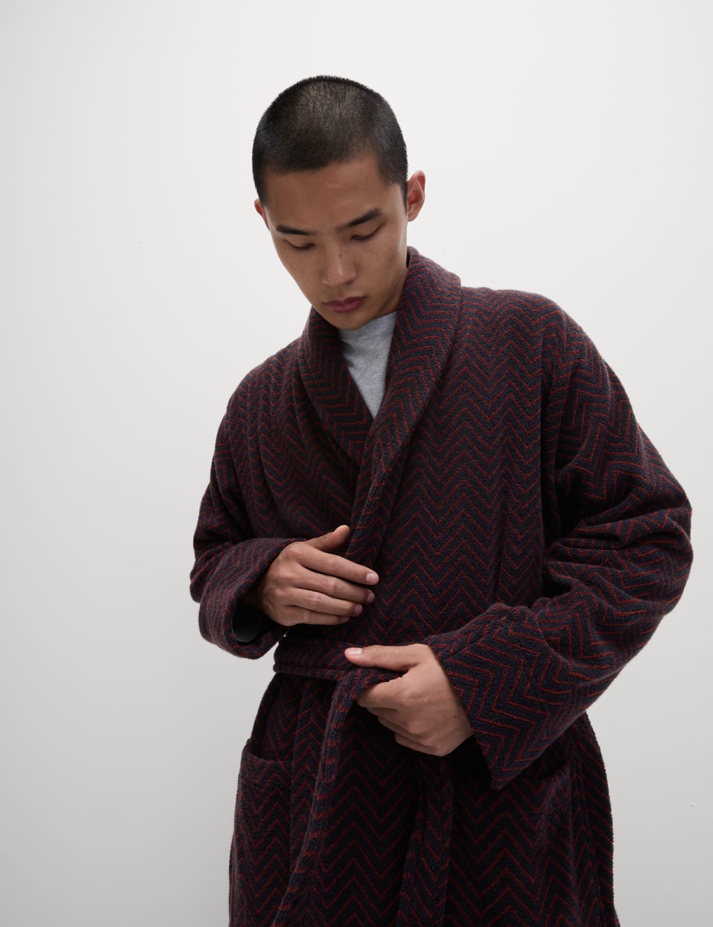 Pure Cotton Chevron Towelling Dressing Gown