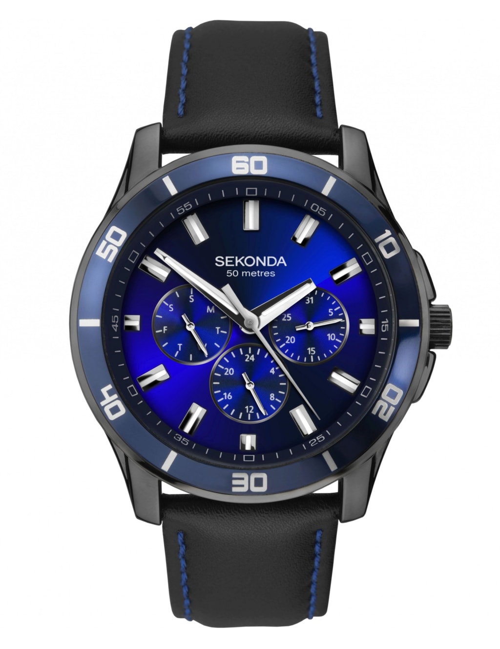 Sekonda Black Leather Chronograph Watch 1 of 6