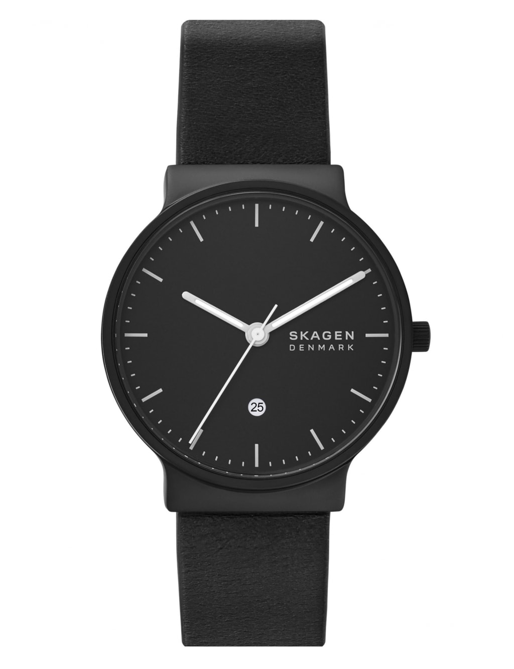 Skagen Anchor Black Leather Quartz Watch Skagen M S