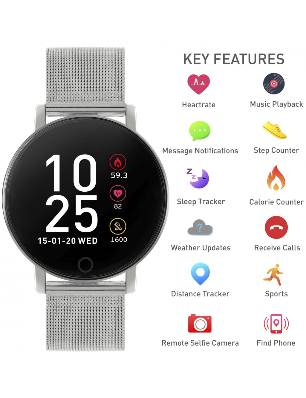 Reflex Active Fitness Stainless Steel Smartwatch 2 of 3