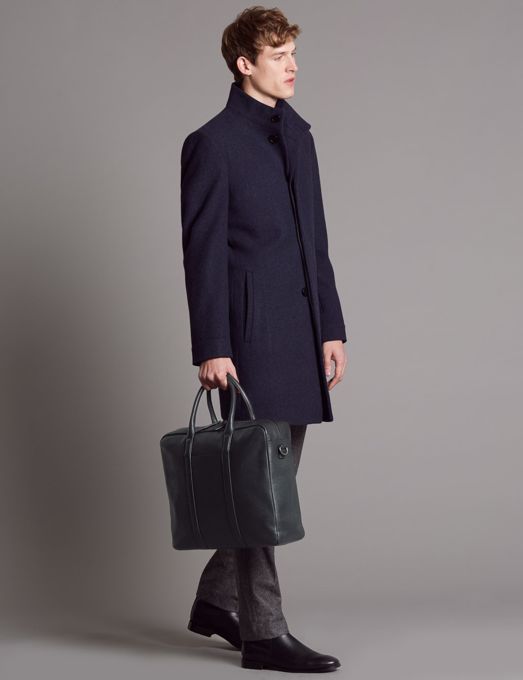 Pebble Grain Leather Double Zip Briefcase Autograph M S