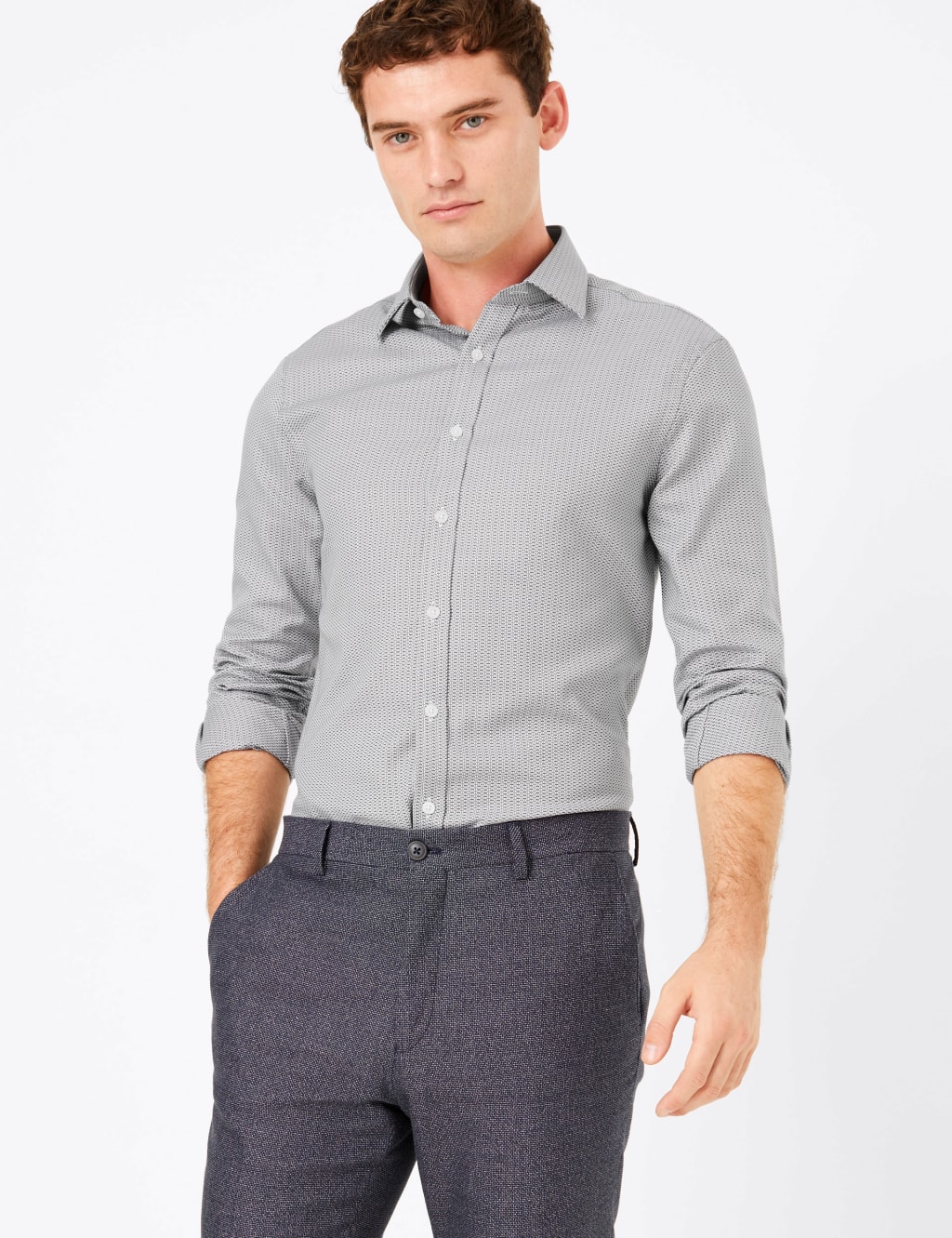 Tailored Fit Pure Cotton Textured Shirt 1 of 4