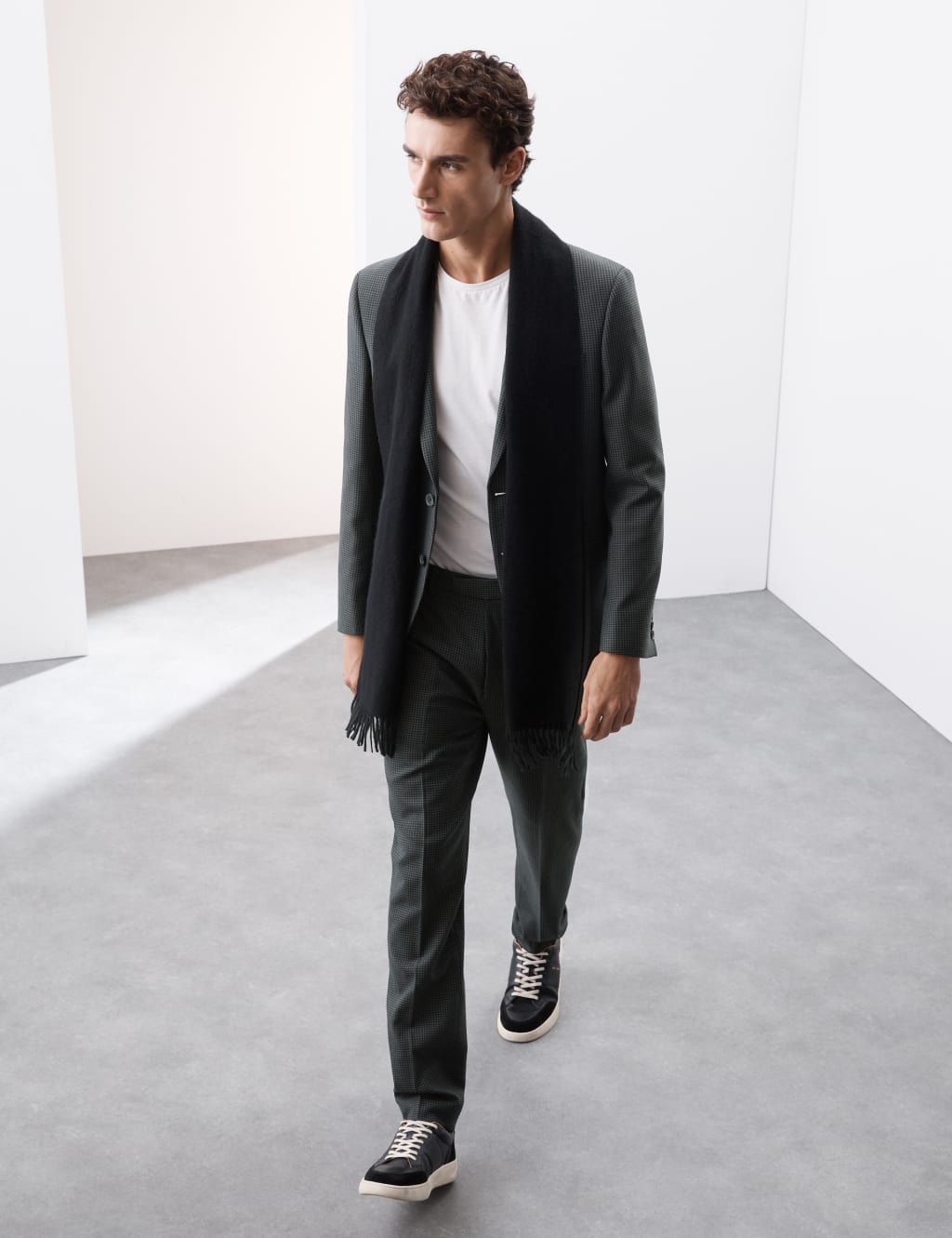 Tailored Fit Wool Blend Check Suit Jacket
