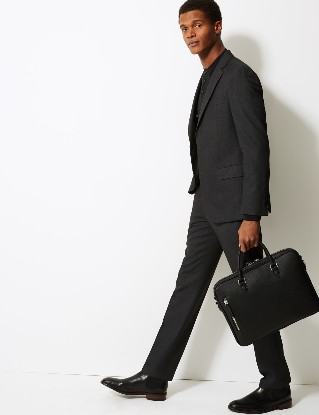Charcoal Textured Slim Fit Suit Jacket M S Collection M S