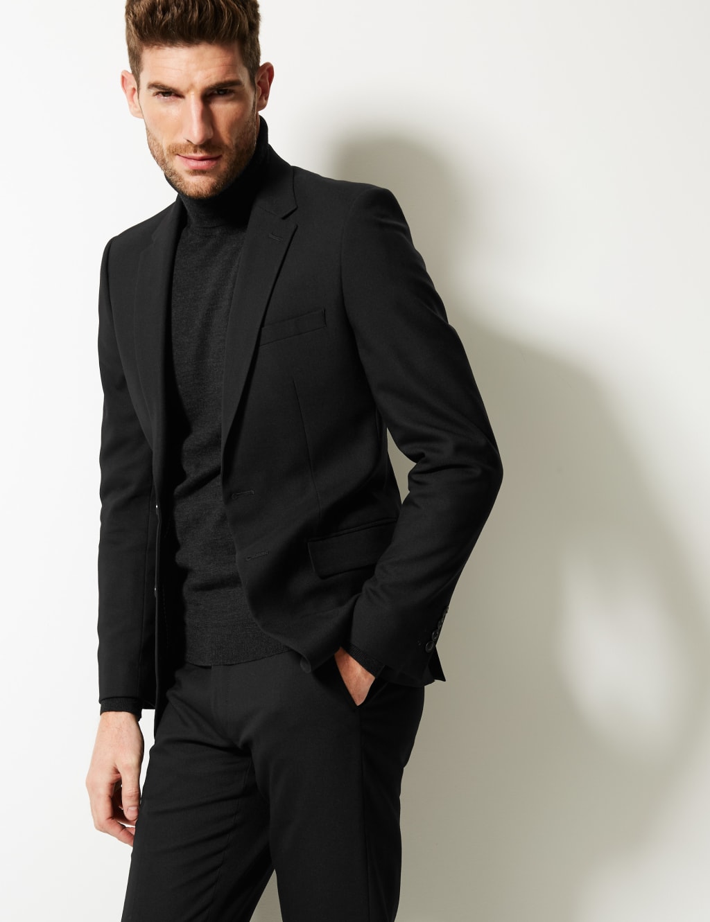 Black Slim Fit Jacket M S Collection M S