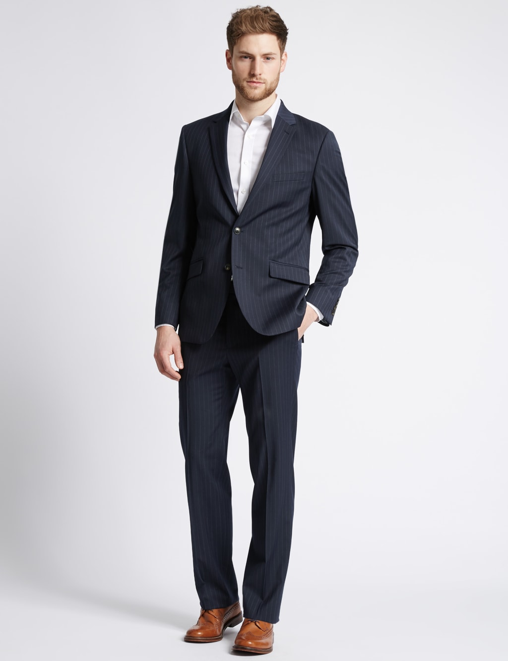 Navy Striped Slim Fit Trousers 4 of 5