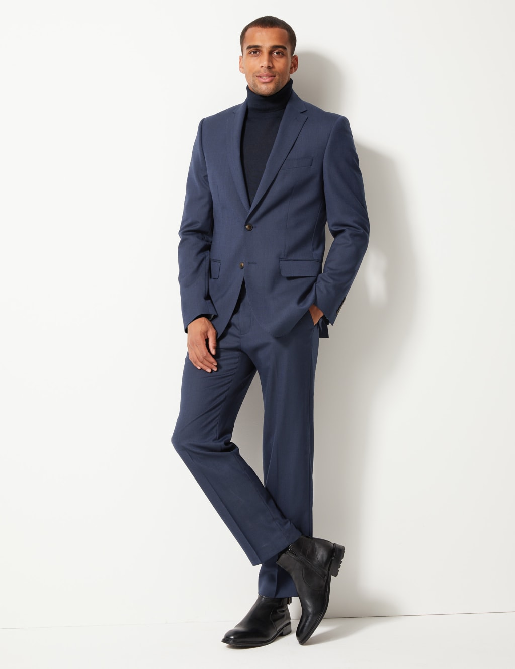 Indigo Textured Regular Fit Trousers 1 of 7