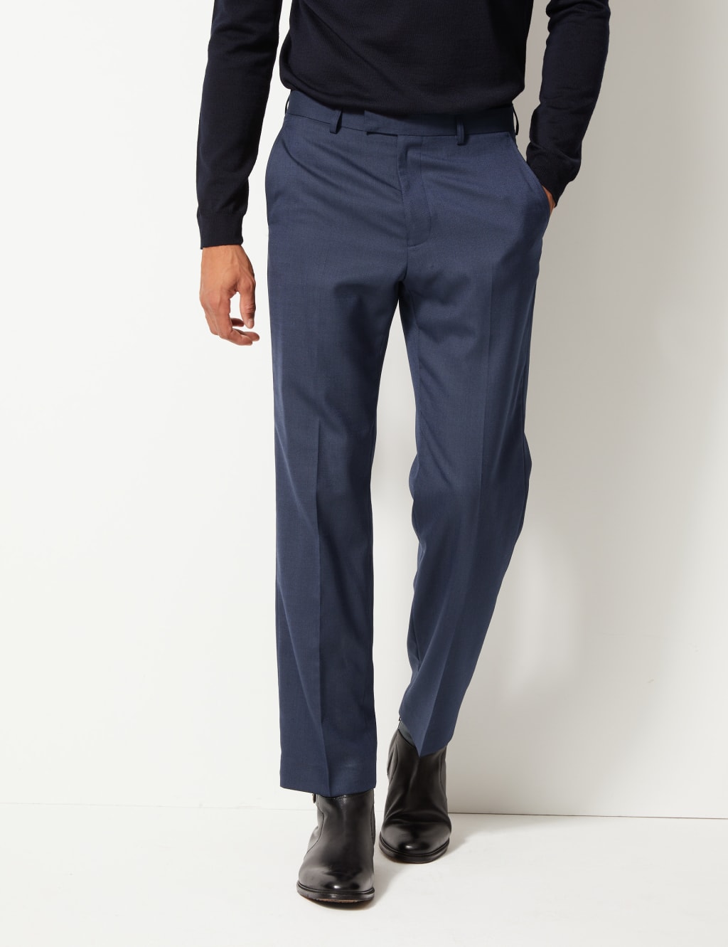 Indigo Textured Regular Fit Trousers 4 of 7