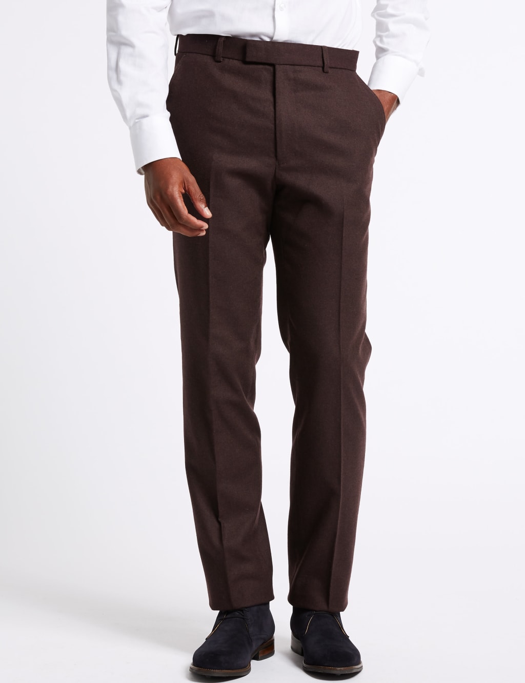 Burgundy Textured Tailored Fit Trousers 1 of 5