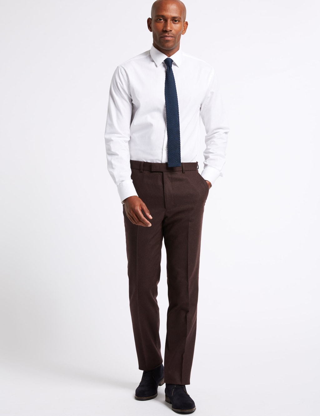 Burgundy Textured Tailored Fit Trousers 3 of 5
