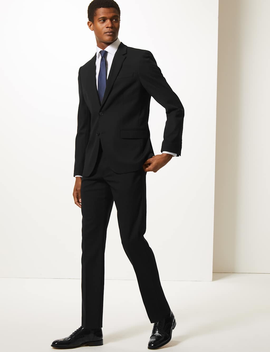 Big & Tall Black Textured Slim Fit Trousers 5 of 5