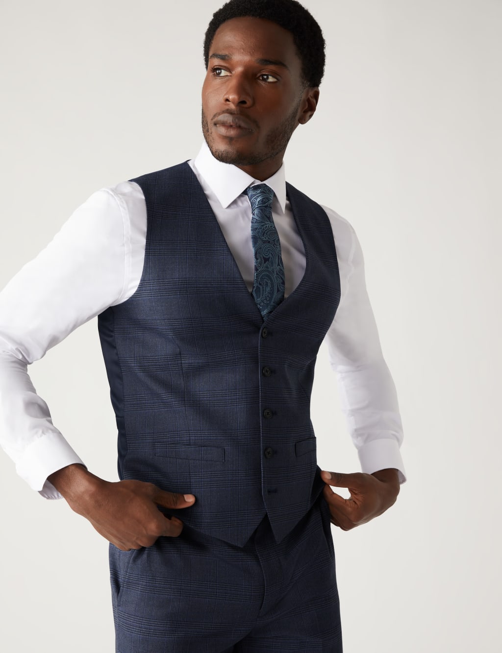 Prince of Wales Check Stretch Waistcoat M S Collection M S