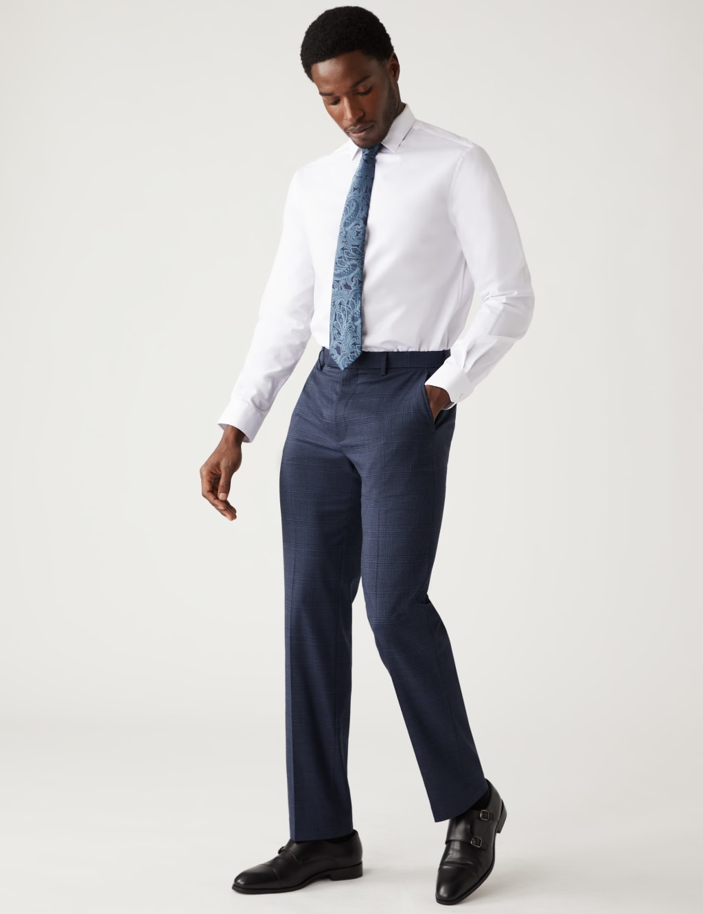 Regular Fit Check Stretch Suit Trousers 1 of 8