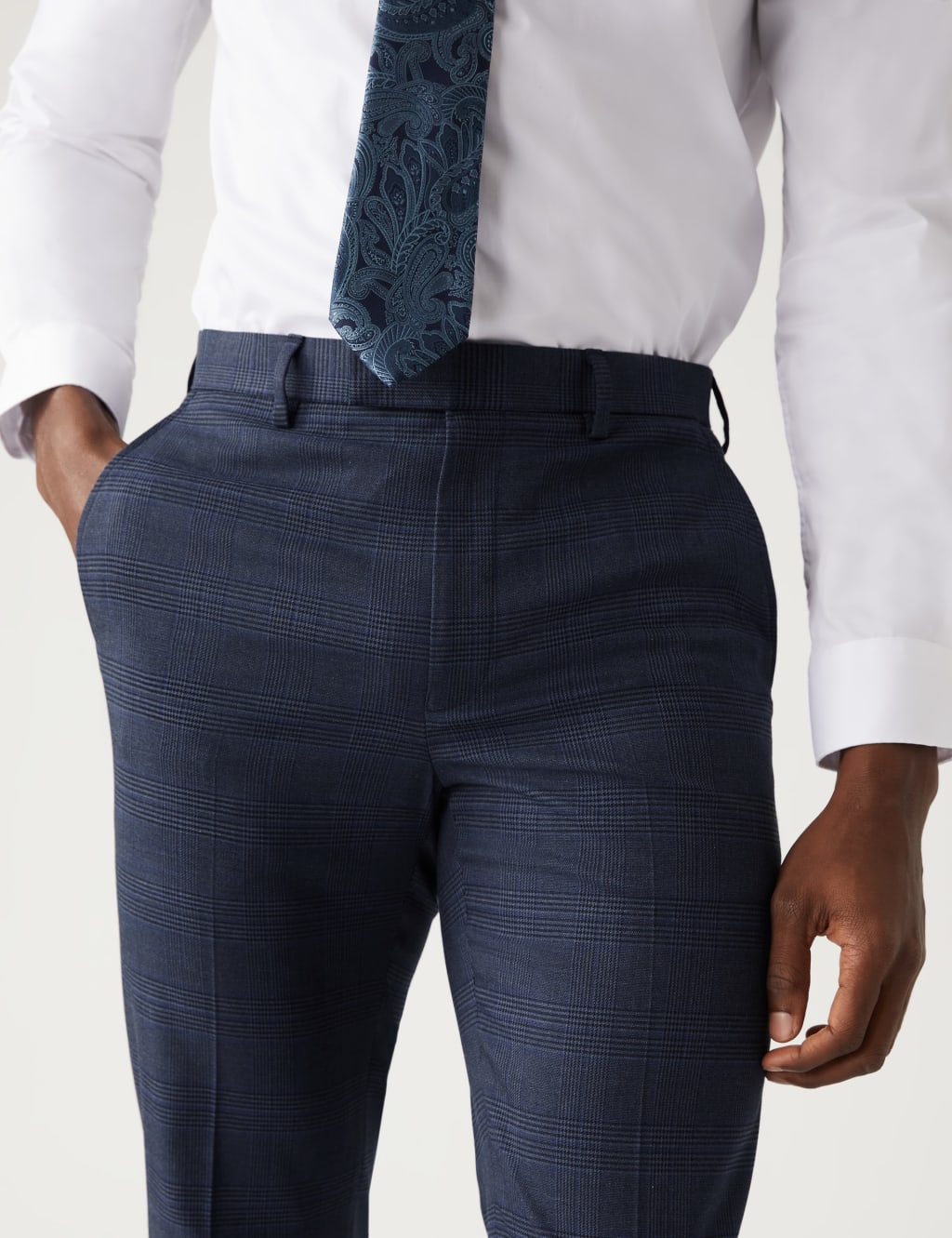 Regular Fit Check Stretch Suit Trousers 4 of 8