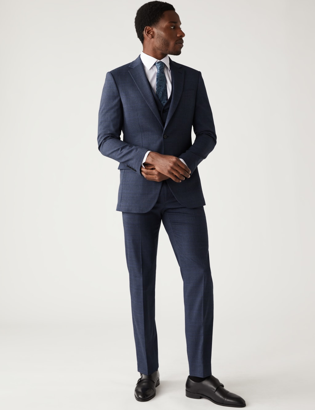 Regular Fit Check Stretch Suit Trousers 6 of 8