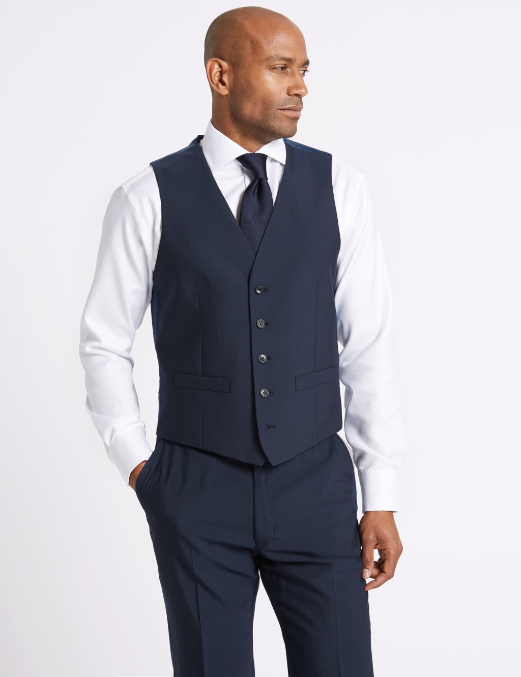 Indigo Tailored Fit Waistcoat M S Collection M S
