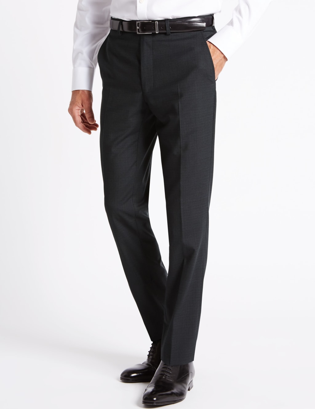 Charcoal Textured Slim Fit Wool Trousers 1 of 4