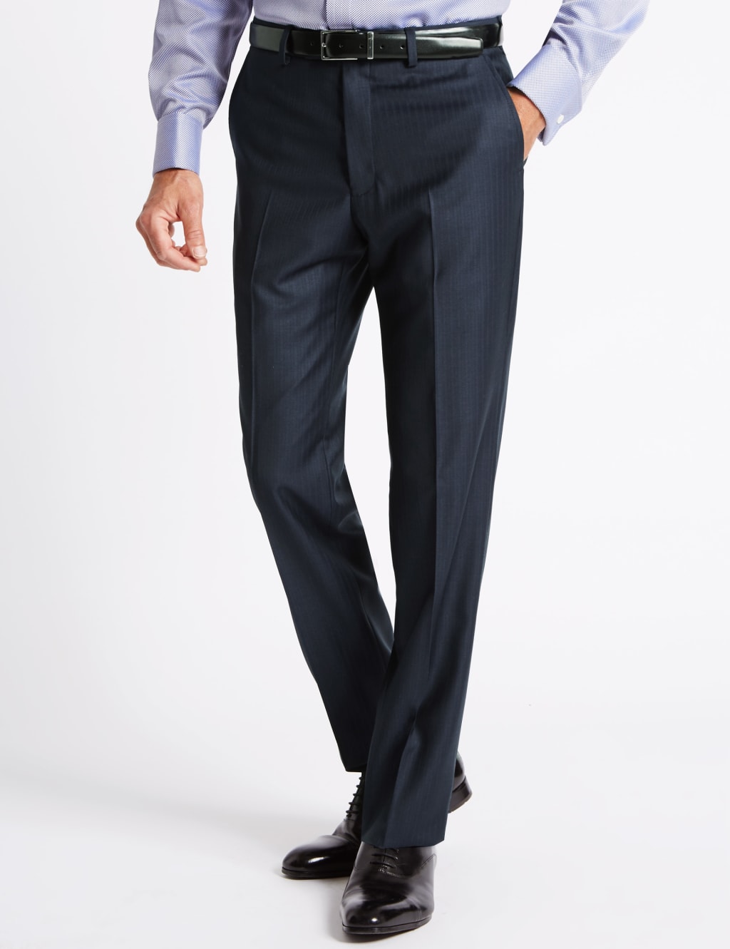 Navy Tailored Fit Wool Trousers 1 of 4