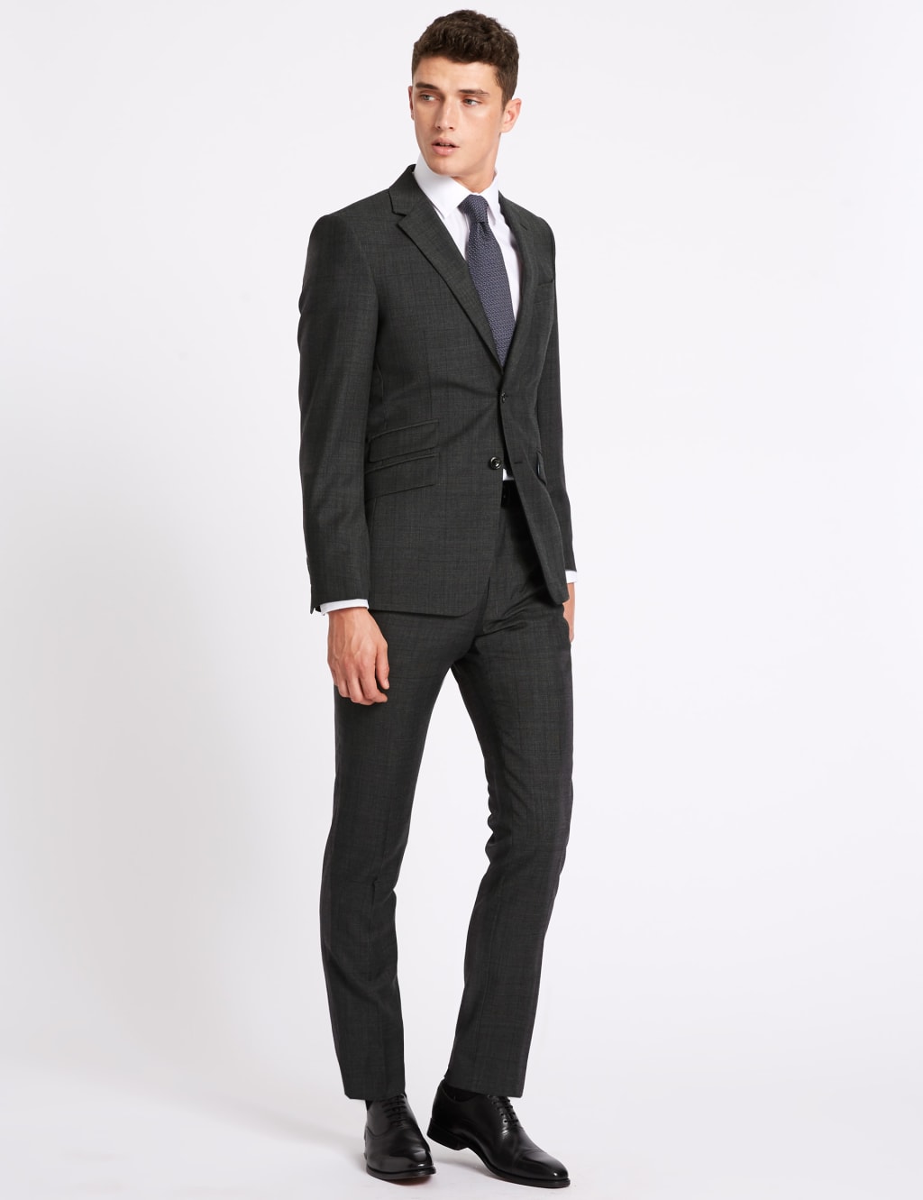 Grey Checked Slim Fit Wool Jacket 1 of 9